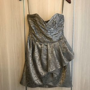 Gold strapless sweetheart mini dress w ruffles